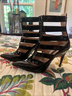 Ruthie Davis Black Patent Cage Heels – Made in Italy – Size 38